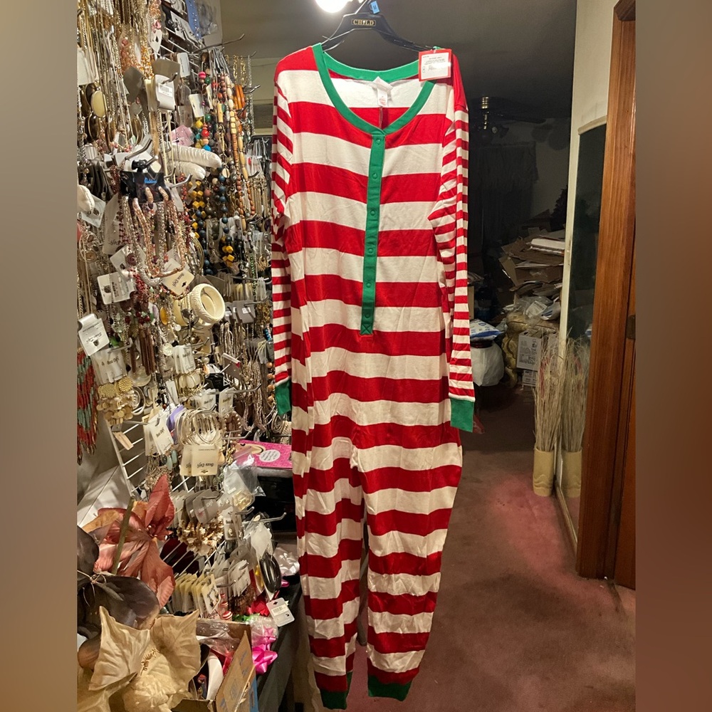 WONDERSHOP ONESIES Red White Green Holiday Stripe Union Suit PJ NEW PLUS SZ 1x3x - Picture 8 of 16